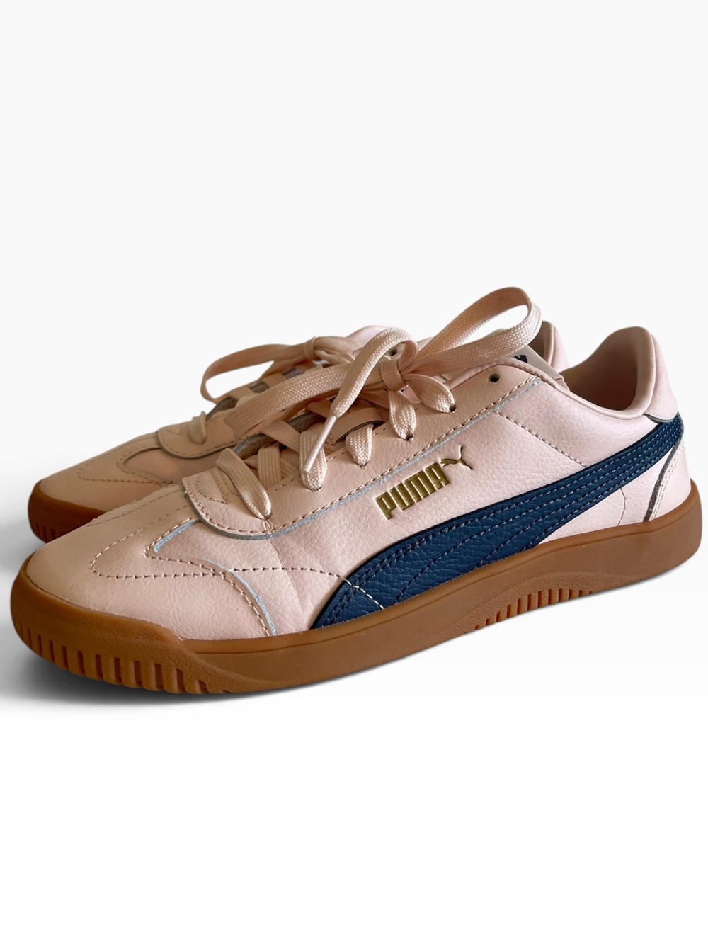 Puma Shoes Women Club 5v5 Sneakers Leather Pale Pink Navy Blue Gum Sole Size 7